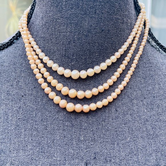 Vintage Multi Strand Pearl Necklace Rhinestone Clasp - Picture 3 of 4